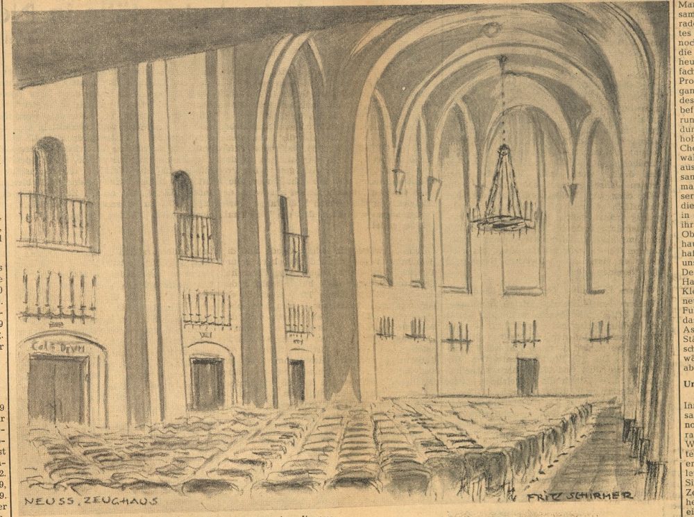 Titelbild: Neuss, Zeughaussaal, Zeichnung von Fritz Schirmer, 1949
